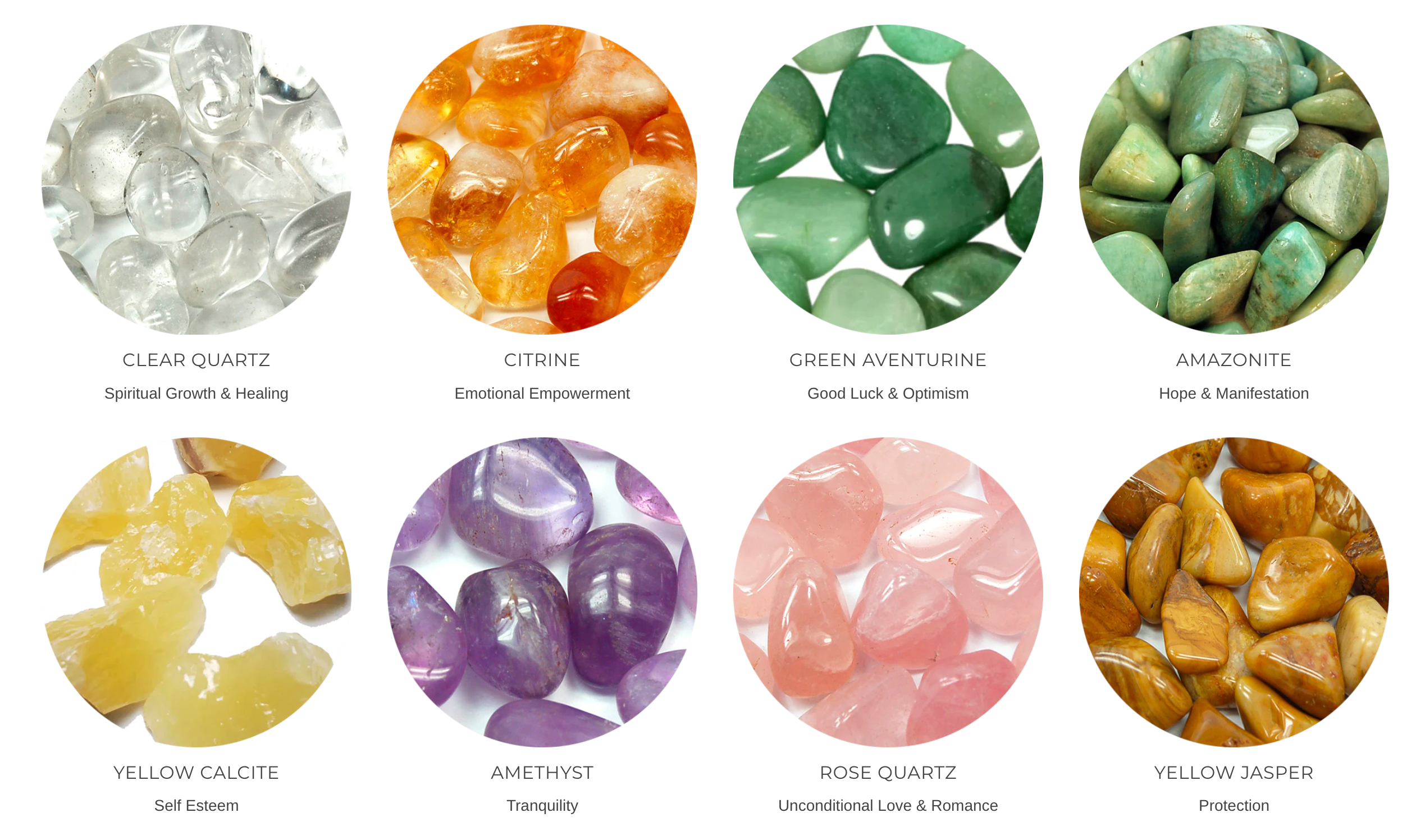 Swatches showing some of the crystals offered in Banter & Bliss candlemaking workshops