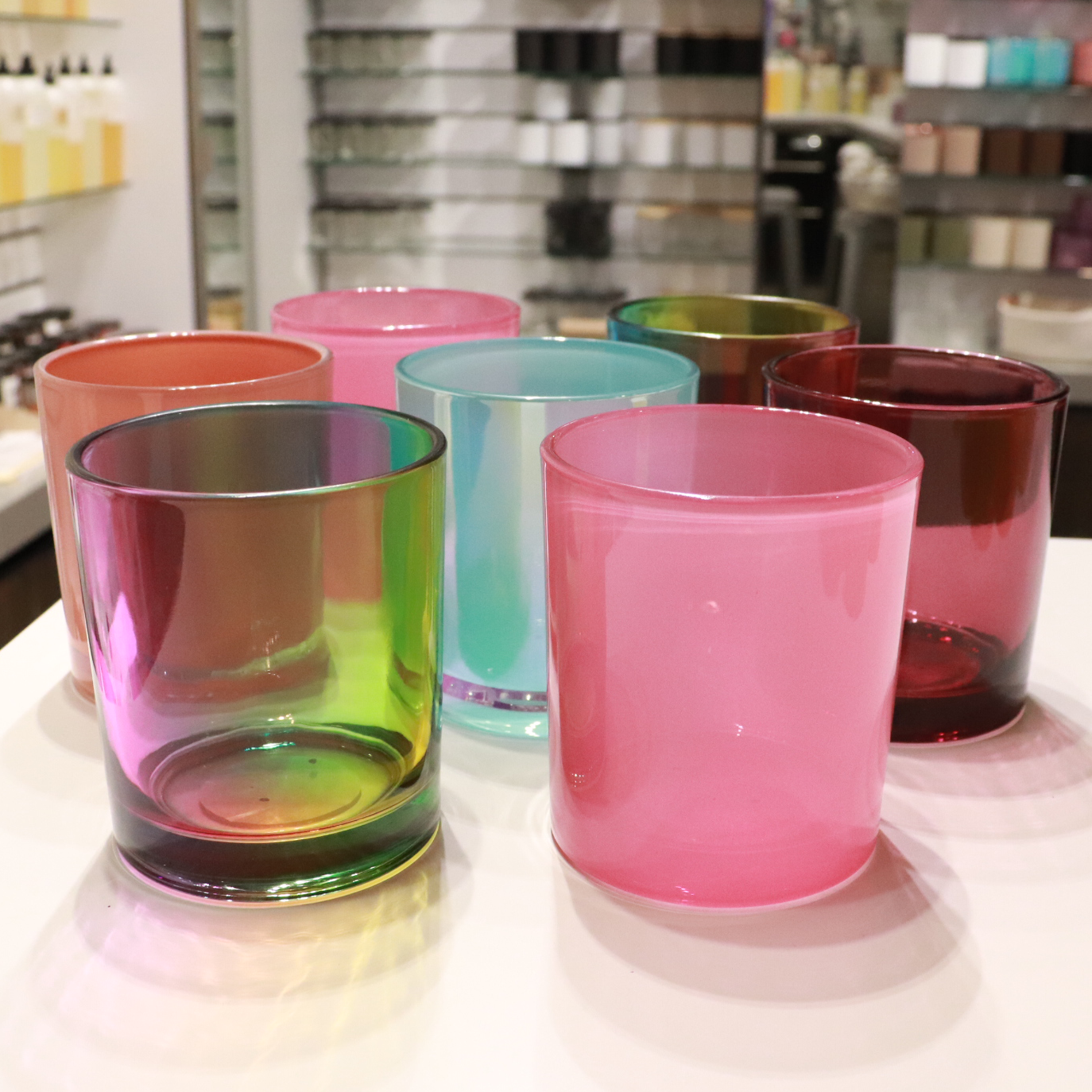 New Summer Candle Vessels...Rainbow, Salmon, Hot Pink, Wine