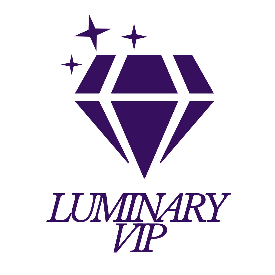 Luminary VIP logo with a purple diamond and stars on a white background