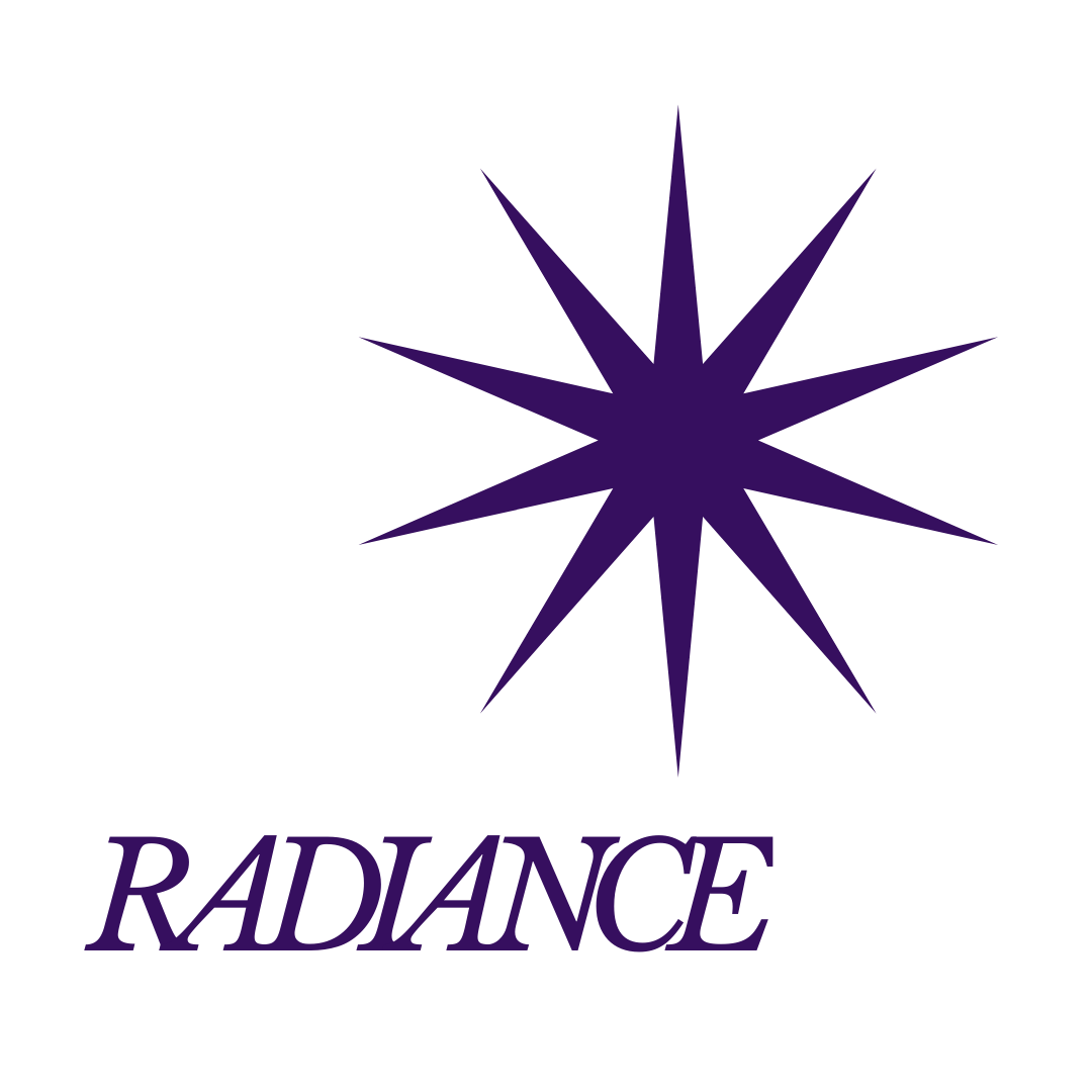 Purple starburst logo with 'Radiance' text on a white background