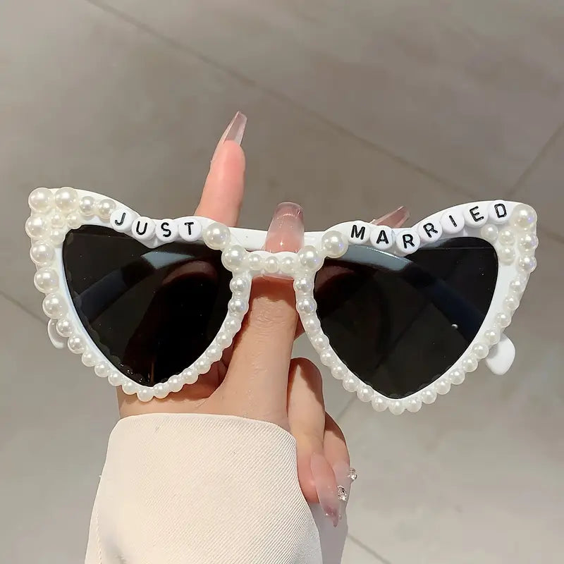 "Just Married" Pearl Heart Shaped Sunglasses