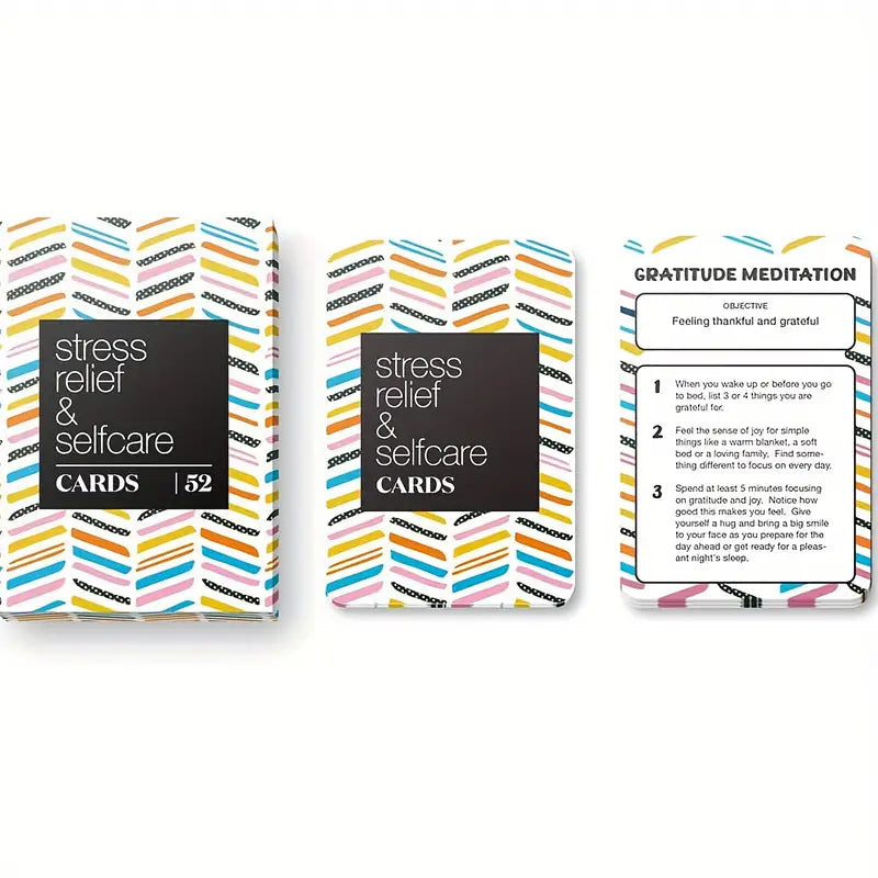 52-Card Stress Less & Self Care Card Deck - Mindfulness & Meditation Exercises for Anxiety Relief & Relaxation
