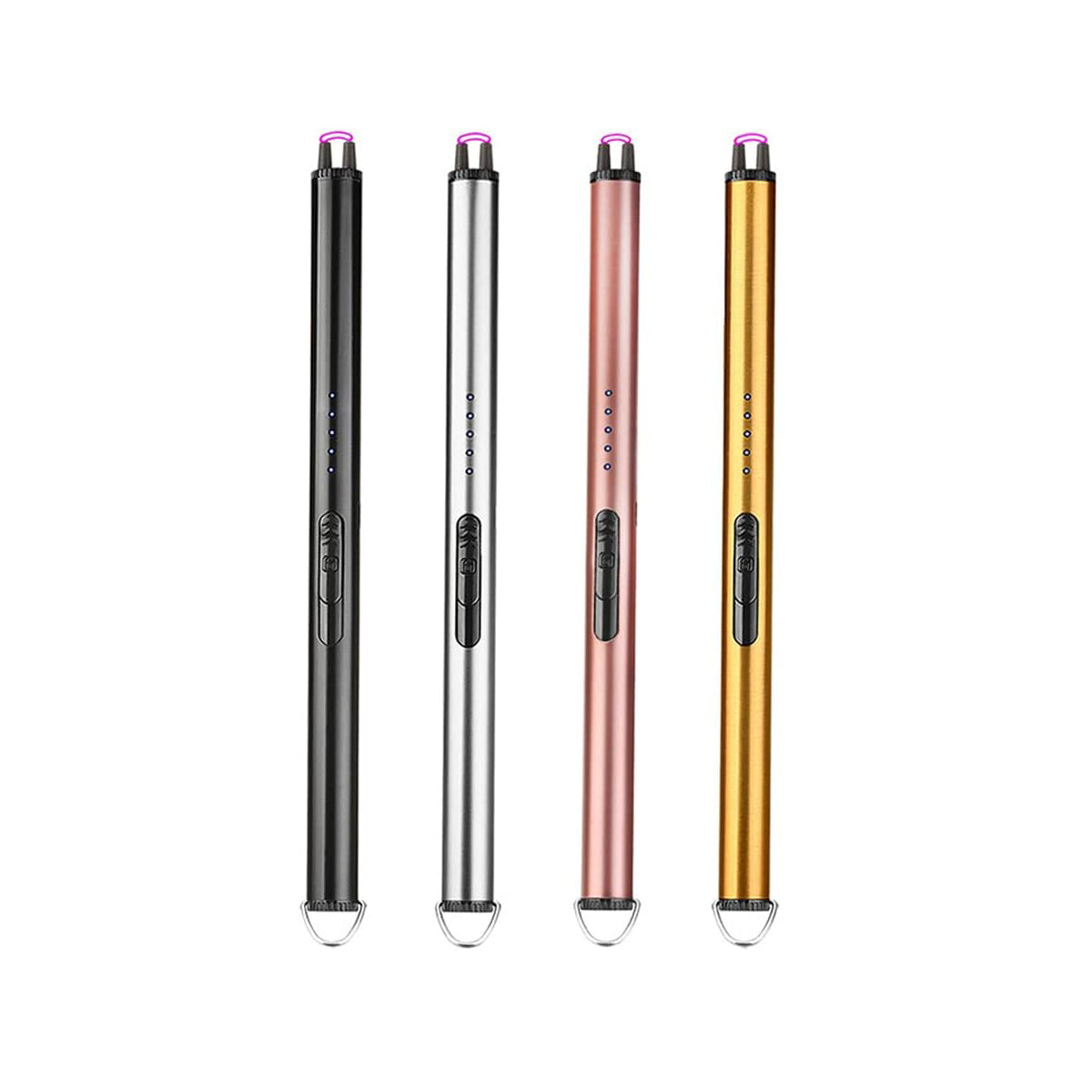 USB Electric Lighters in four colors black, silver, rose gold, and gold