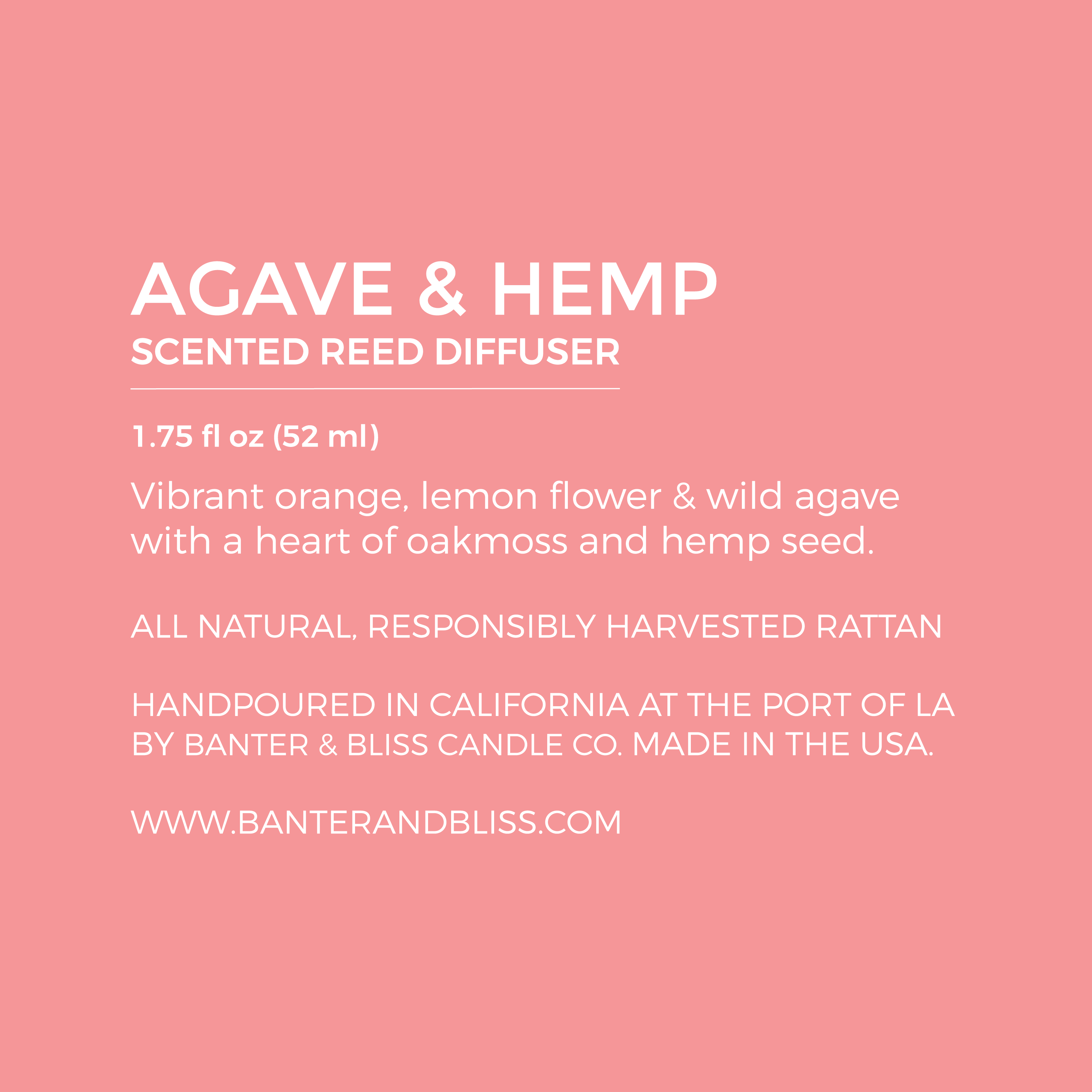 Agave & Hemp. Scented Reed Diffuser.