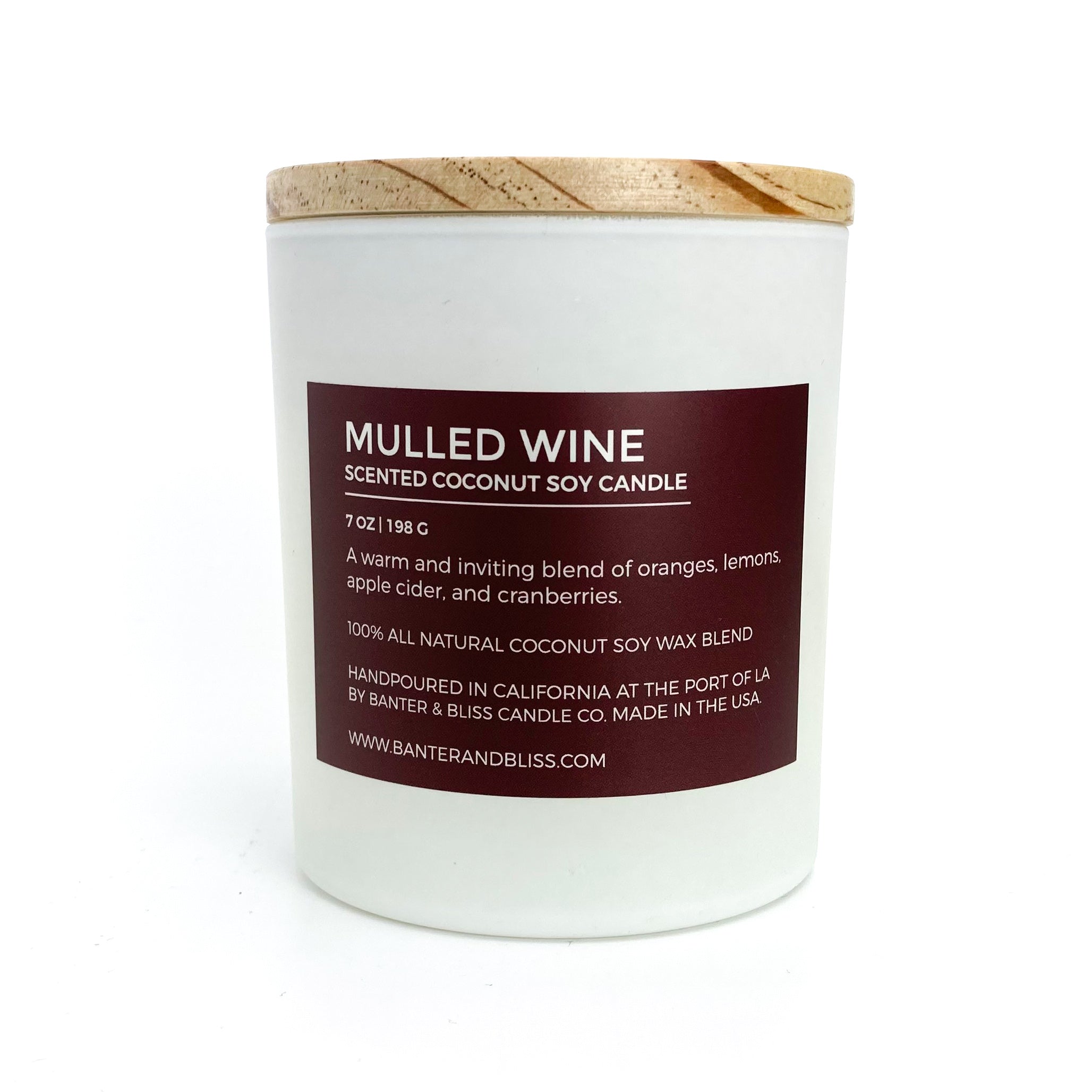 Mulled Wine. 7 oz. Scented Coconut Soy Candle.