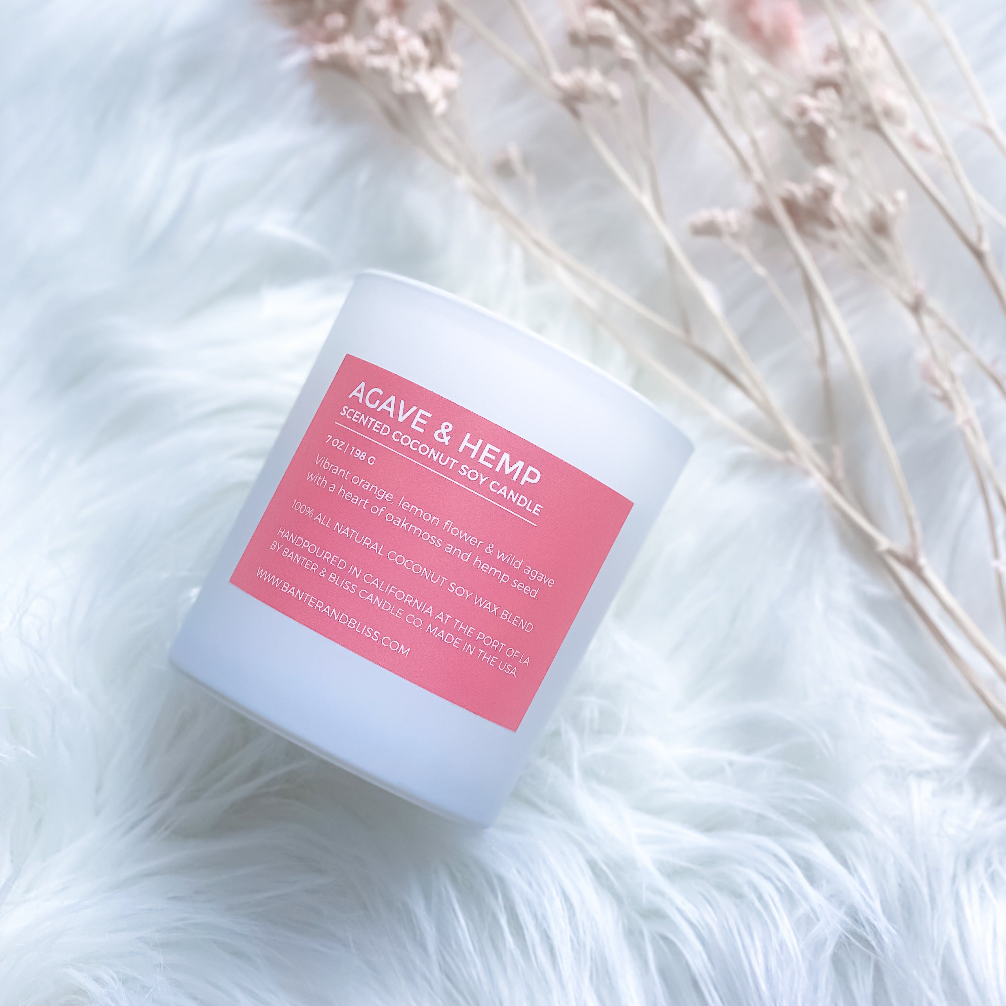 Banter & Bliss Candle Co. Agave & Hemp. 7 oz. Scented Coconut Soy Candle.
