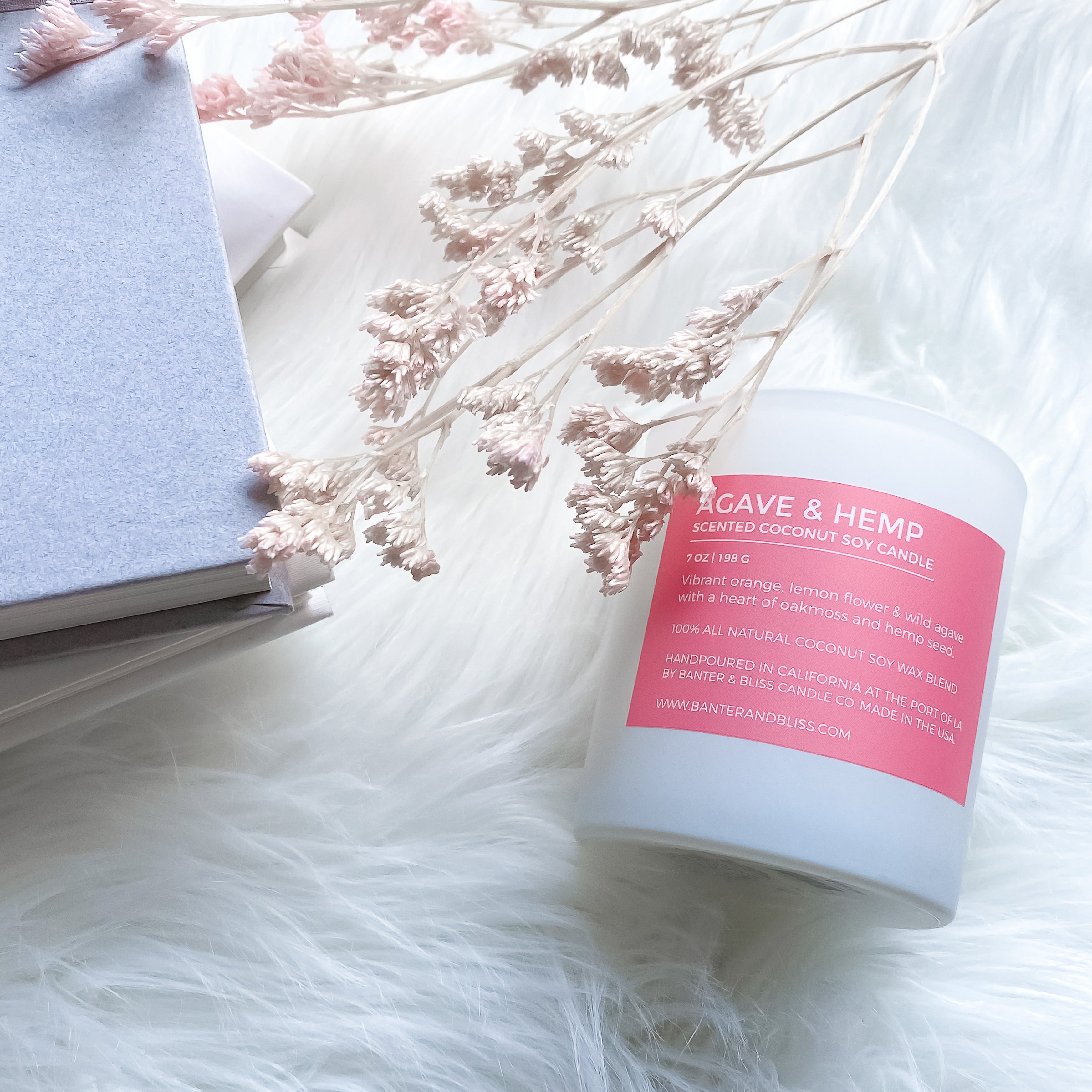 Banter & Bliss Candle Co. Agave & Hemp. 7 oz. Scented Coconut Soy Candle.