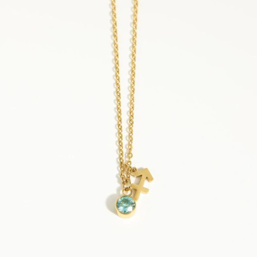 Sagittarius Zodiac Necklace with Birthstone Charm