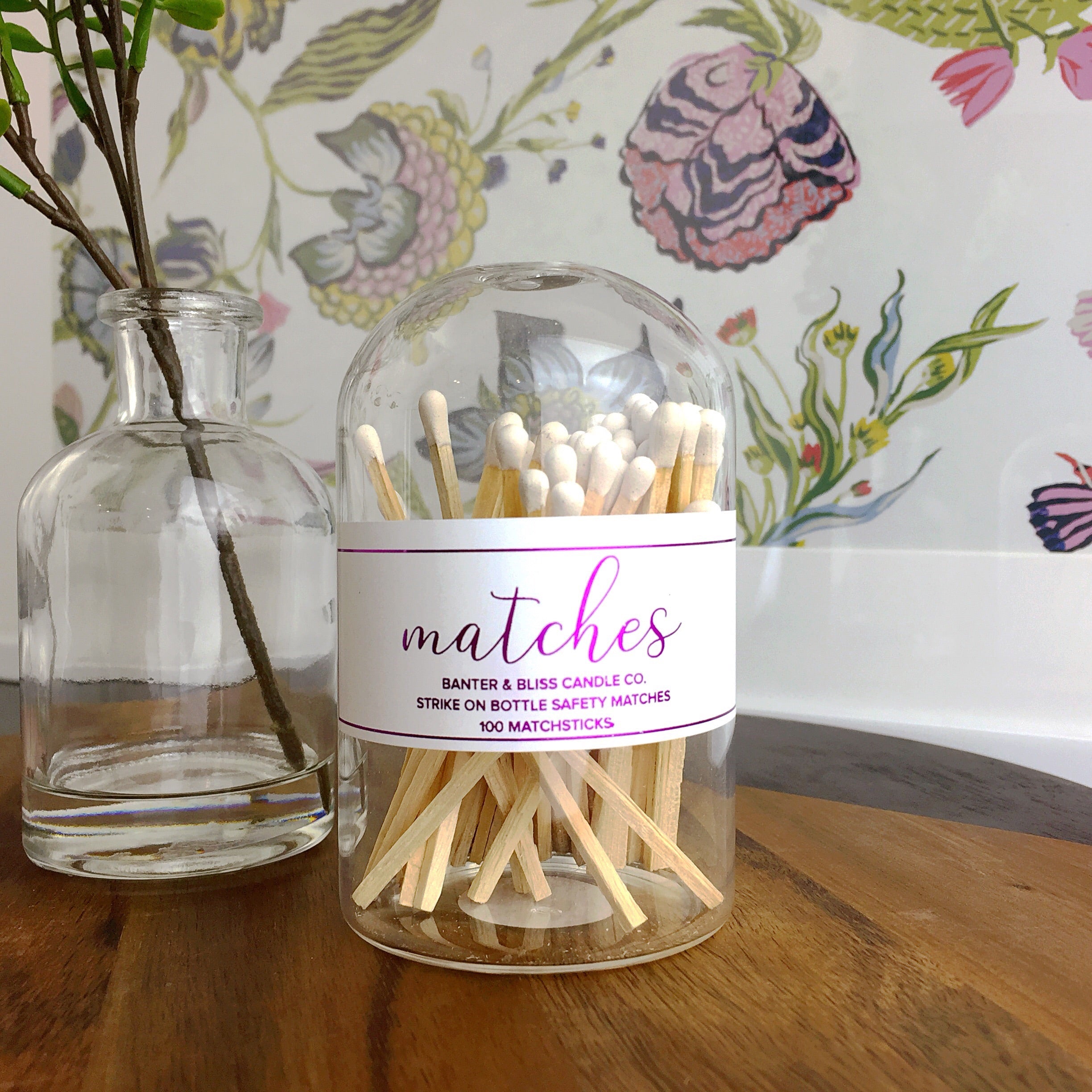 Modern Matchstick Bottle with Striker · 100 Long White Safety Matches