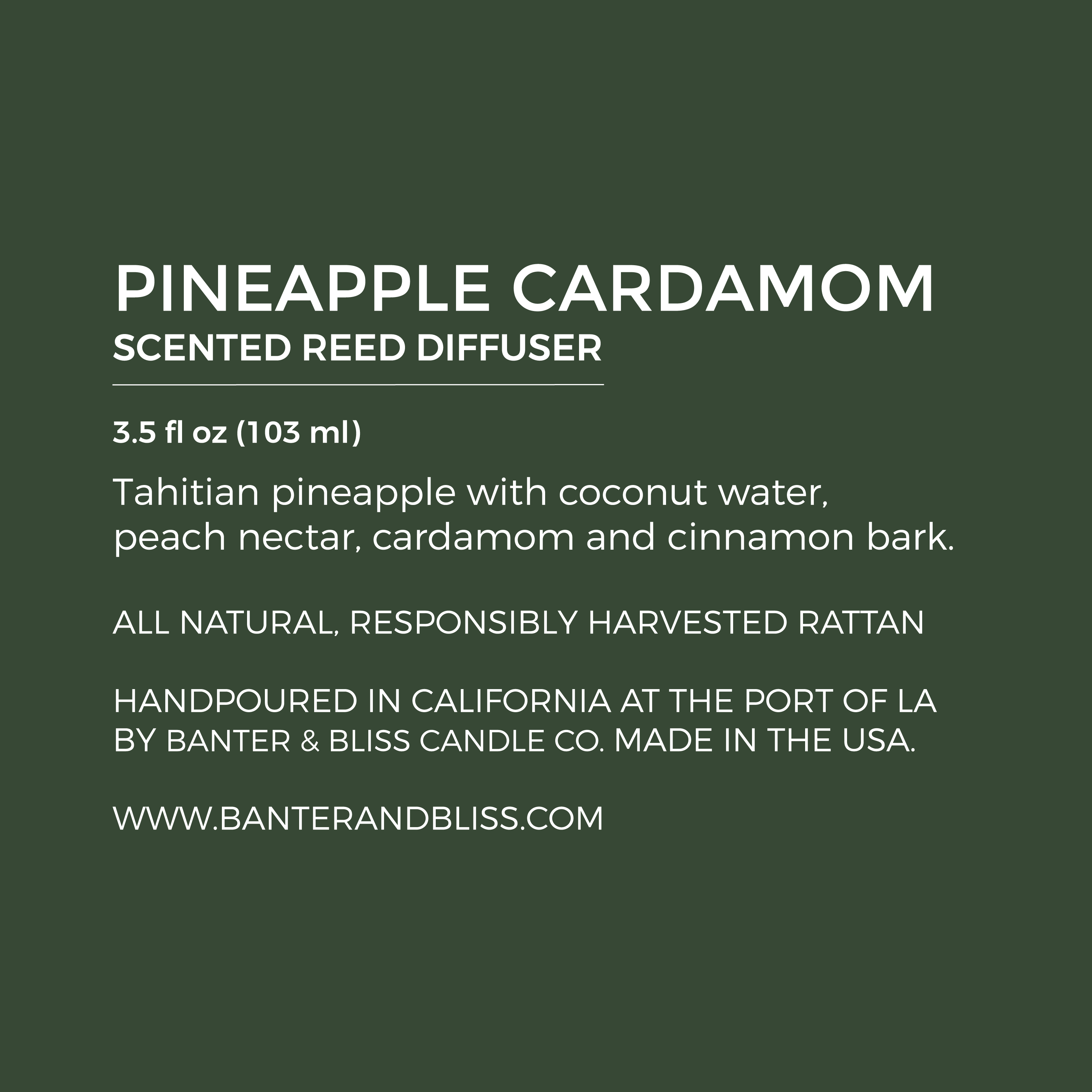 Pineapple Cardamom. Scented Reed Diffuser.