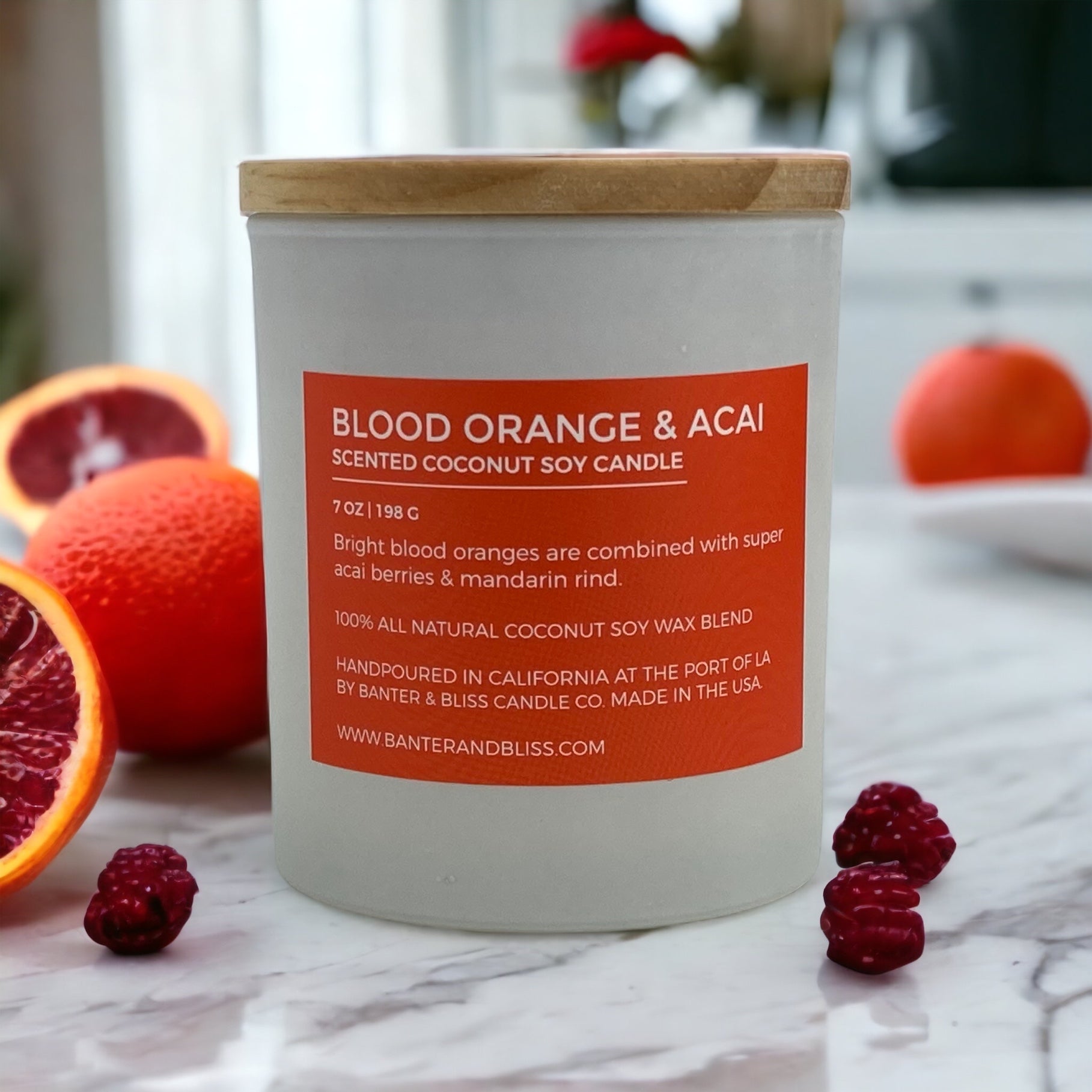 Banter & Bliss Candle Co. Blood Orange & Acai. 7 oz. Scented Coconut Soy Candle.