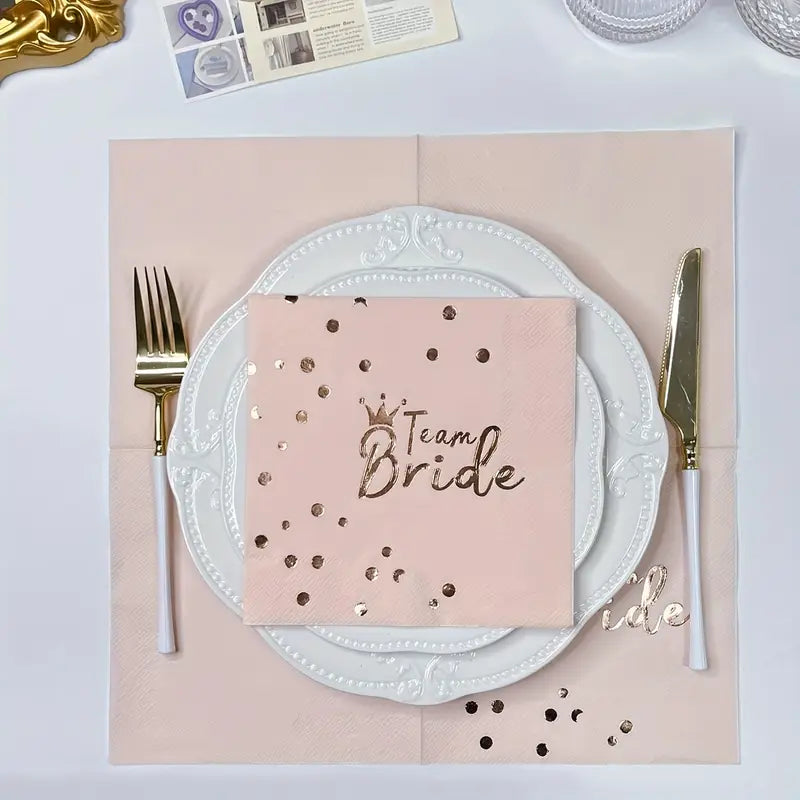 16 PCS Team Bride Pink with Rose Gold Foil Cocktail Napkins