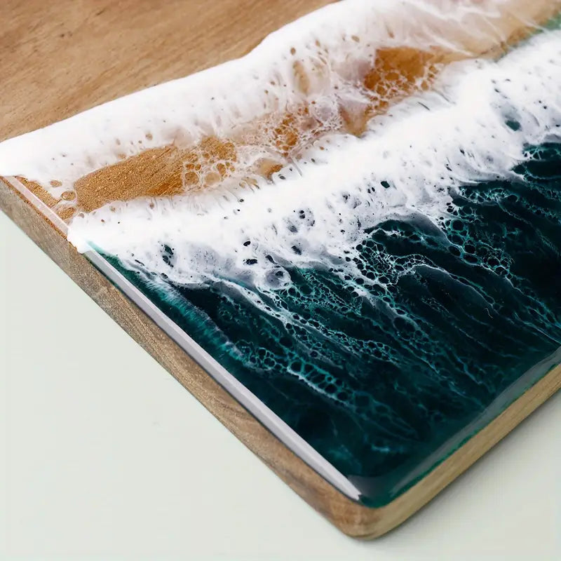 Ocean-Inspired Resin and Acacia Wood Serving Board