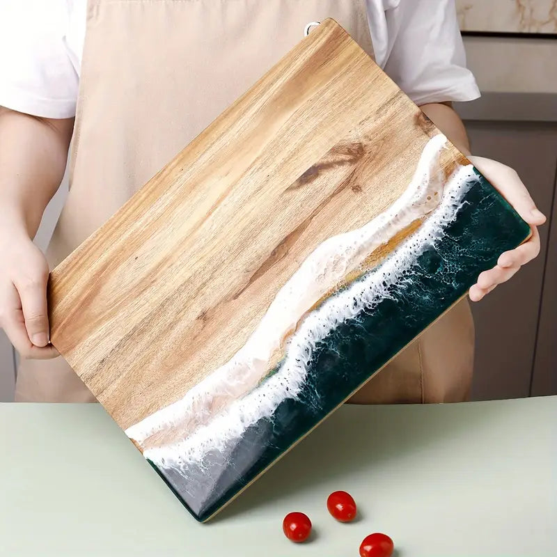 Ocean-Inspired Resin and Acacia Wood Serving Board