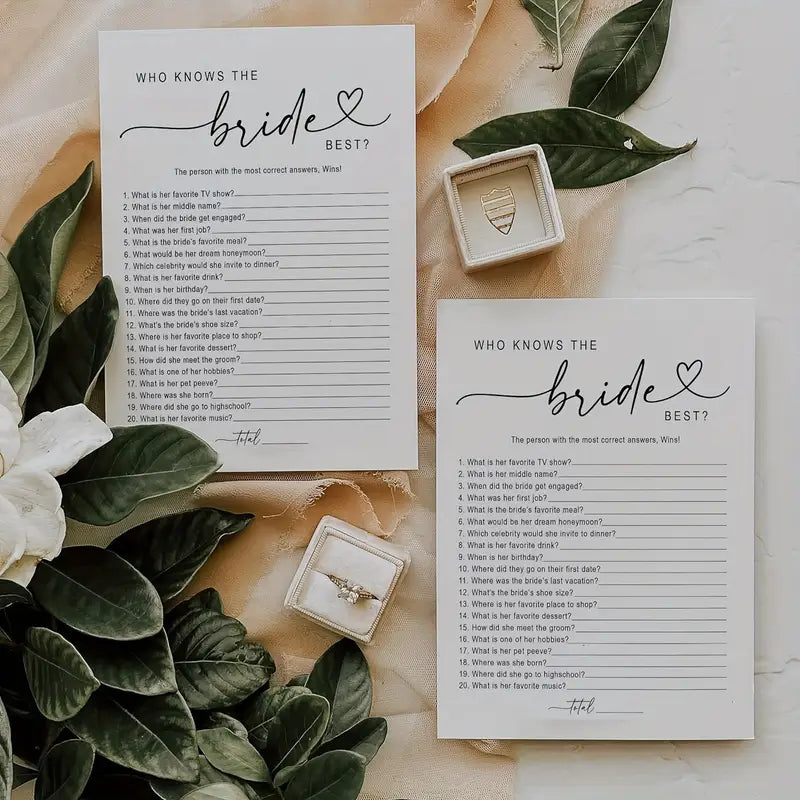 "Who Knows the Bride Best?" Bridal Shower Game Cards