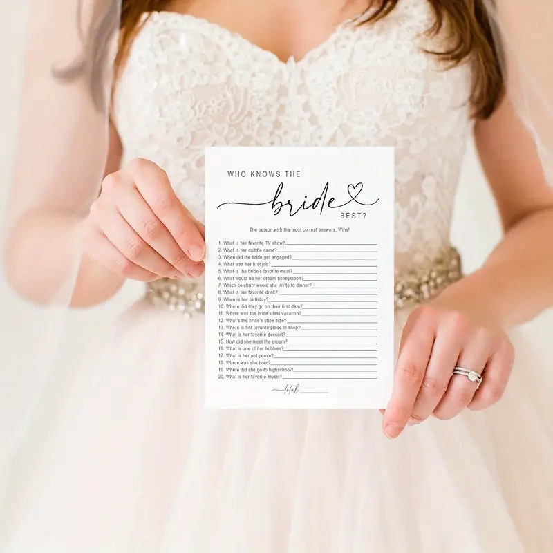 "Who Knows the Bride Best?" Bridal Shower Game Cards