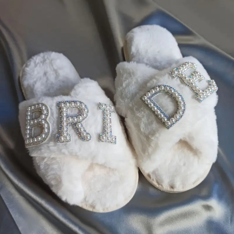 "Bride" Beaded Faux Pearl Slippers