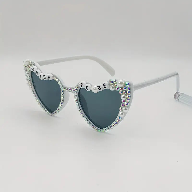 "Bride To Be" Pearl Heart Shaped Fashion Party Sunglasses Profile