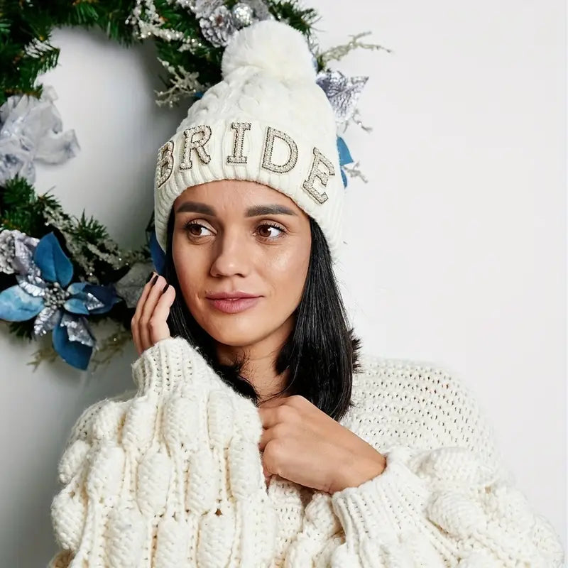 Bride Beanie with Fluffy Pompom