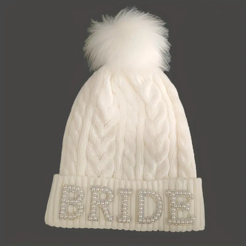 Bride Beanie with Fluffy Pompom