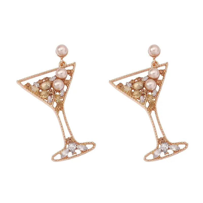 Champagne Glass Dangle Earrings – Stainless Steel Posts