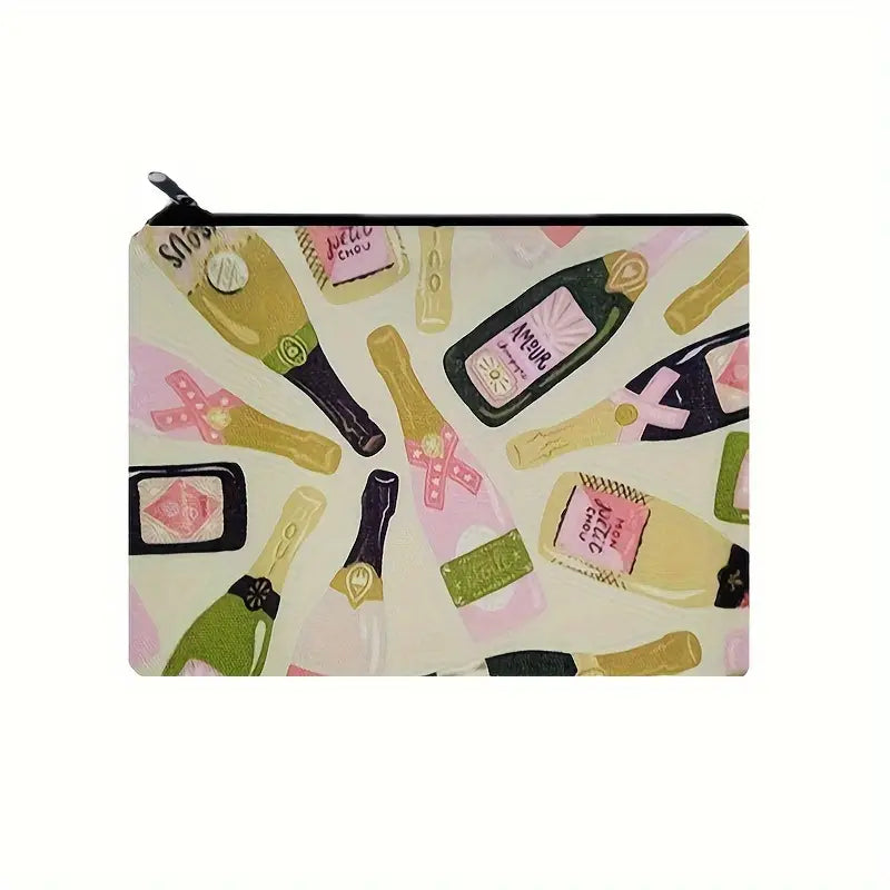 Champagne Bottle Print Cosmetic Bag