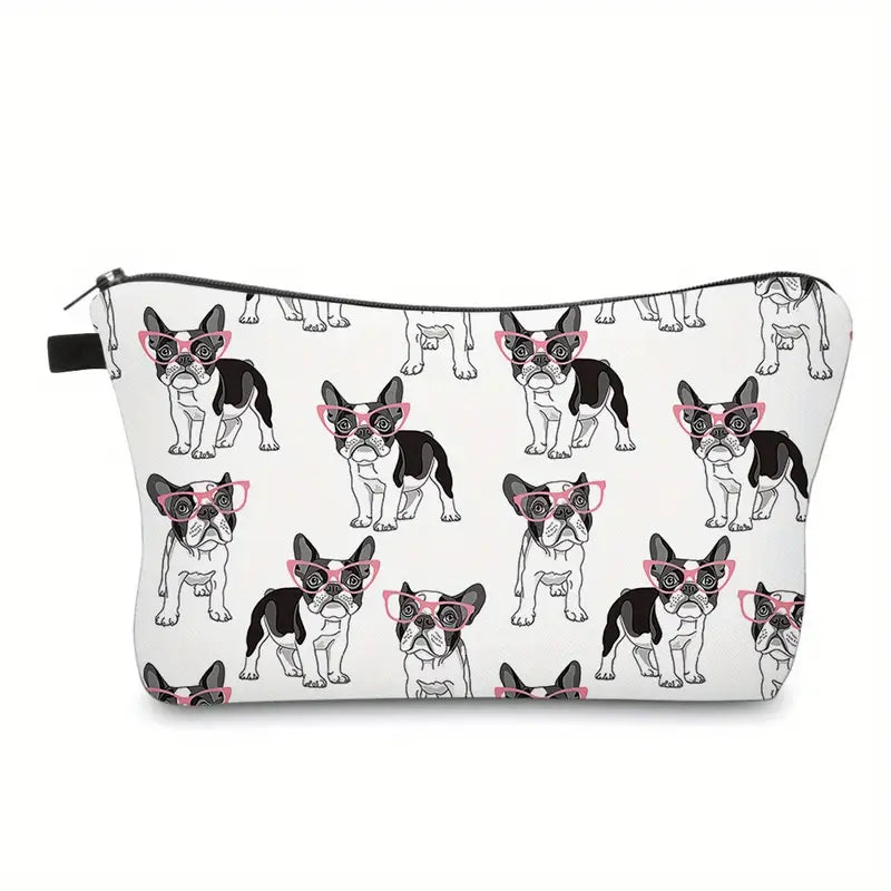 Waterproof Polyester French Bulldog Print Cosmetic Bag for Travel and Storage