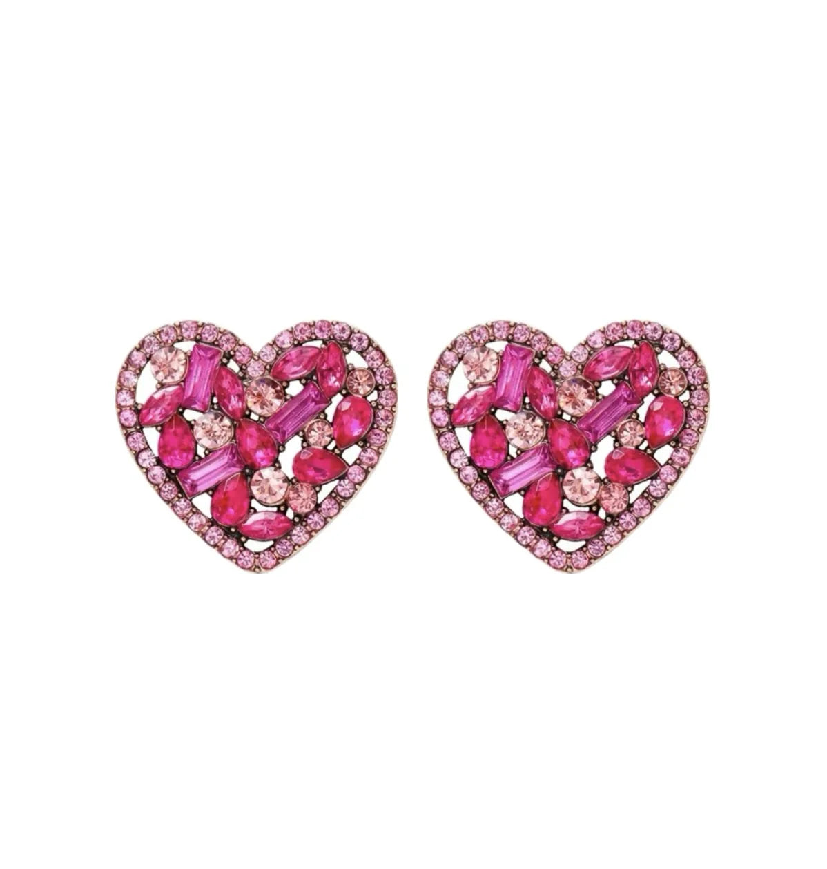 Heart-Shaped Rhinestone Earrings