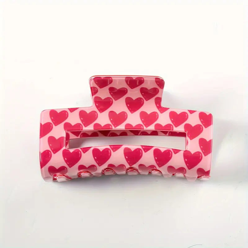 Pink Heart Rectangle Hair Claw Clip