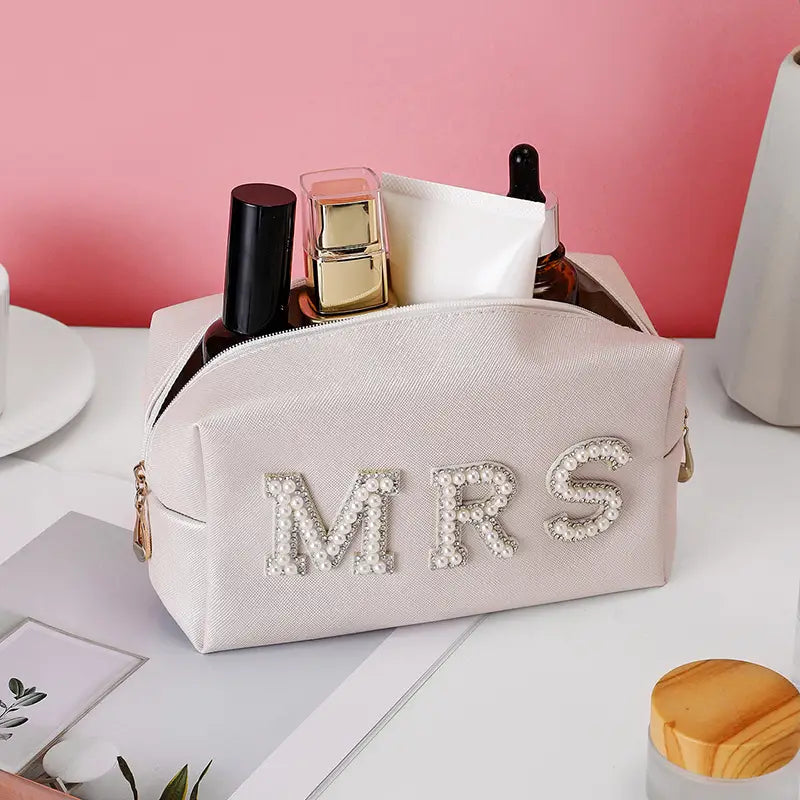 Mrs. Beaded Wedding Makeup & Toiletry Organizer