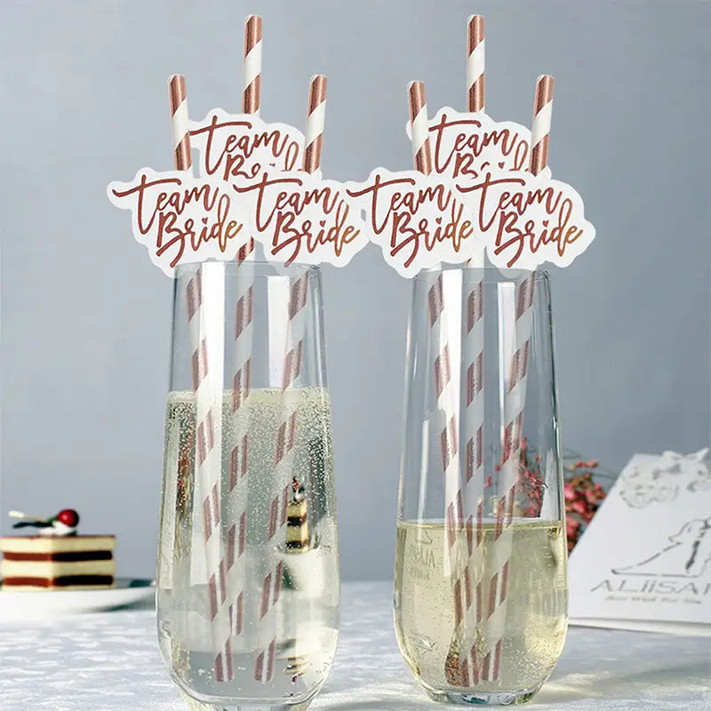 "Team Bride" Rose Gold Paper Straws