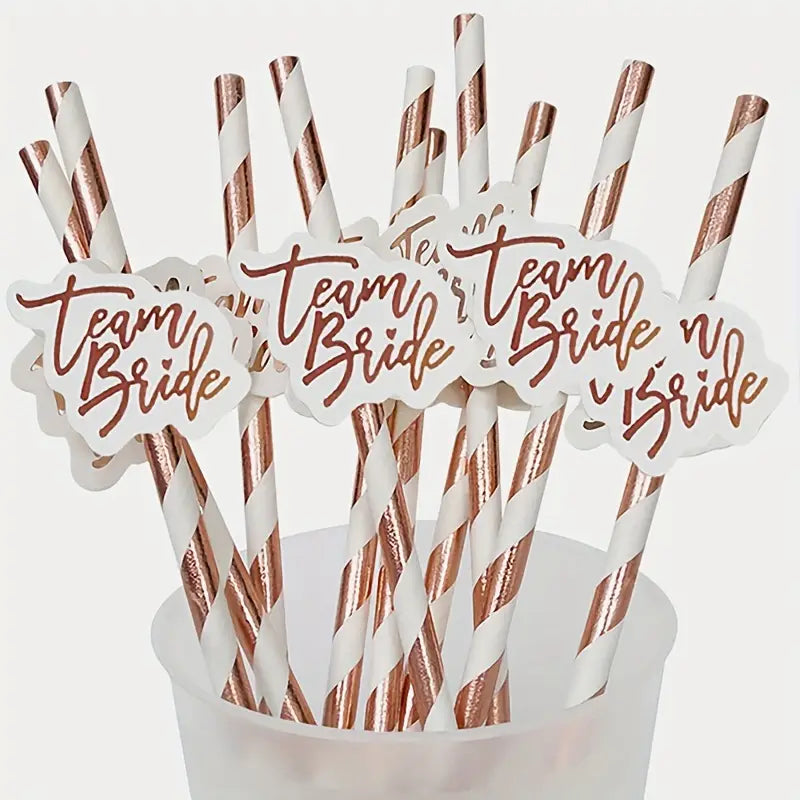 "Team Bride" Rose Gold Paper Straws