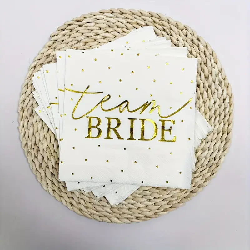 Team Bride Golden Foil Cocktail Napkins – 20 PCS | Elegant 2-Ply Disposable Napkins for Bridal Showers, Bachelorette Parties, Weddings