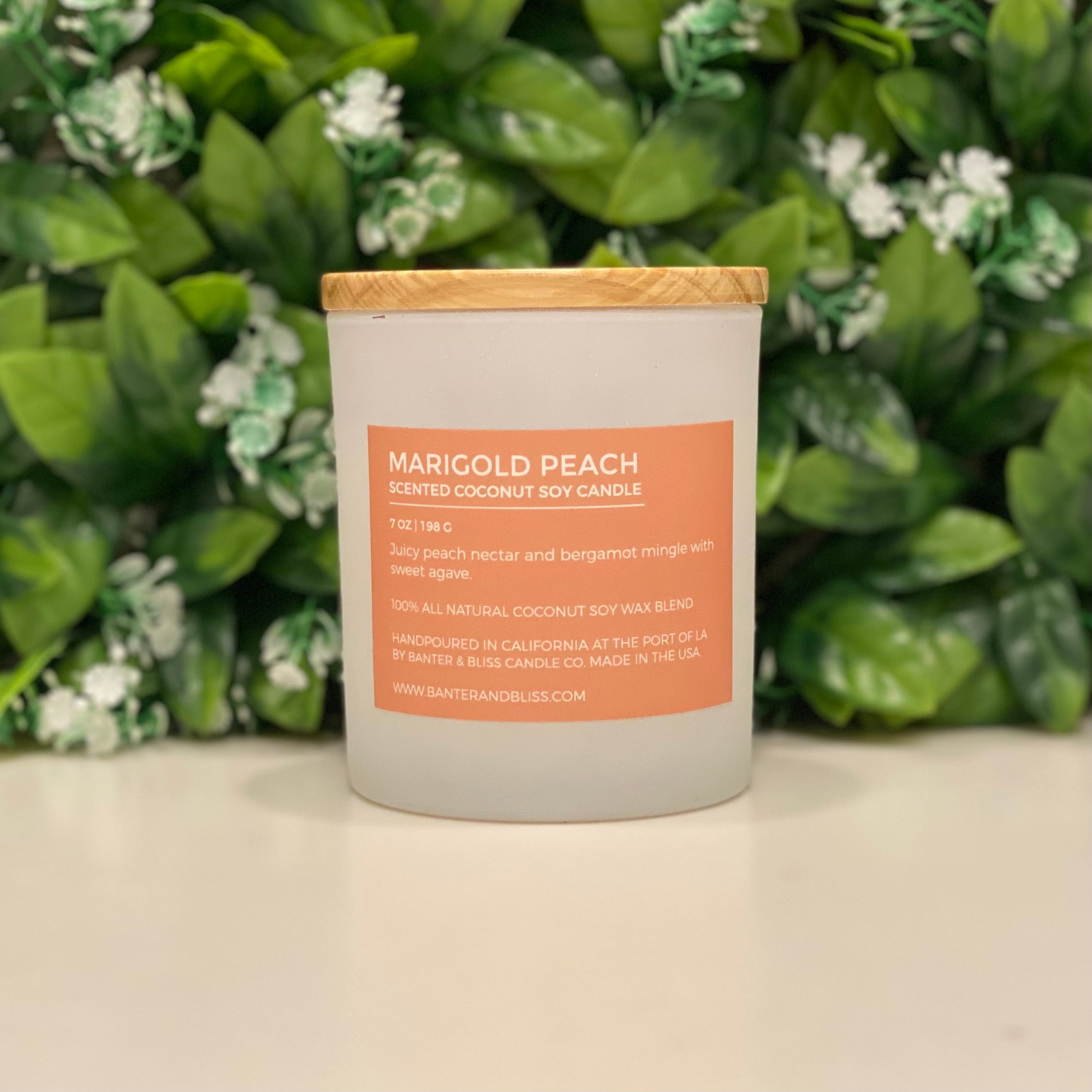 Marigold Peach. 7 oz. Scented Coconut Soy Candle.