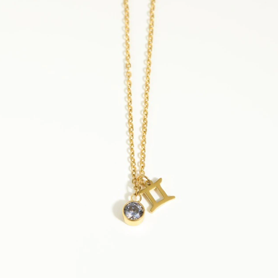 Gemini Zodiac Necklace with Birthstone Charm