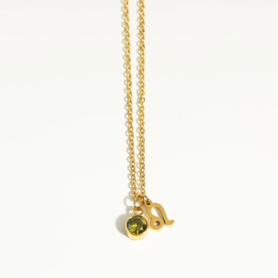 Leo Zodiac Necklaces with Birthstone Charm