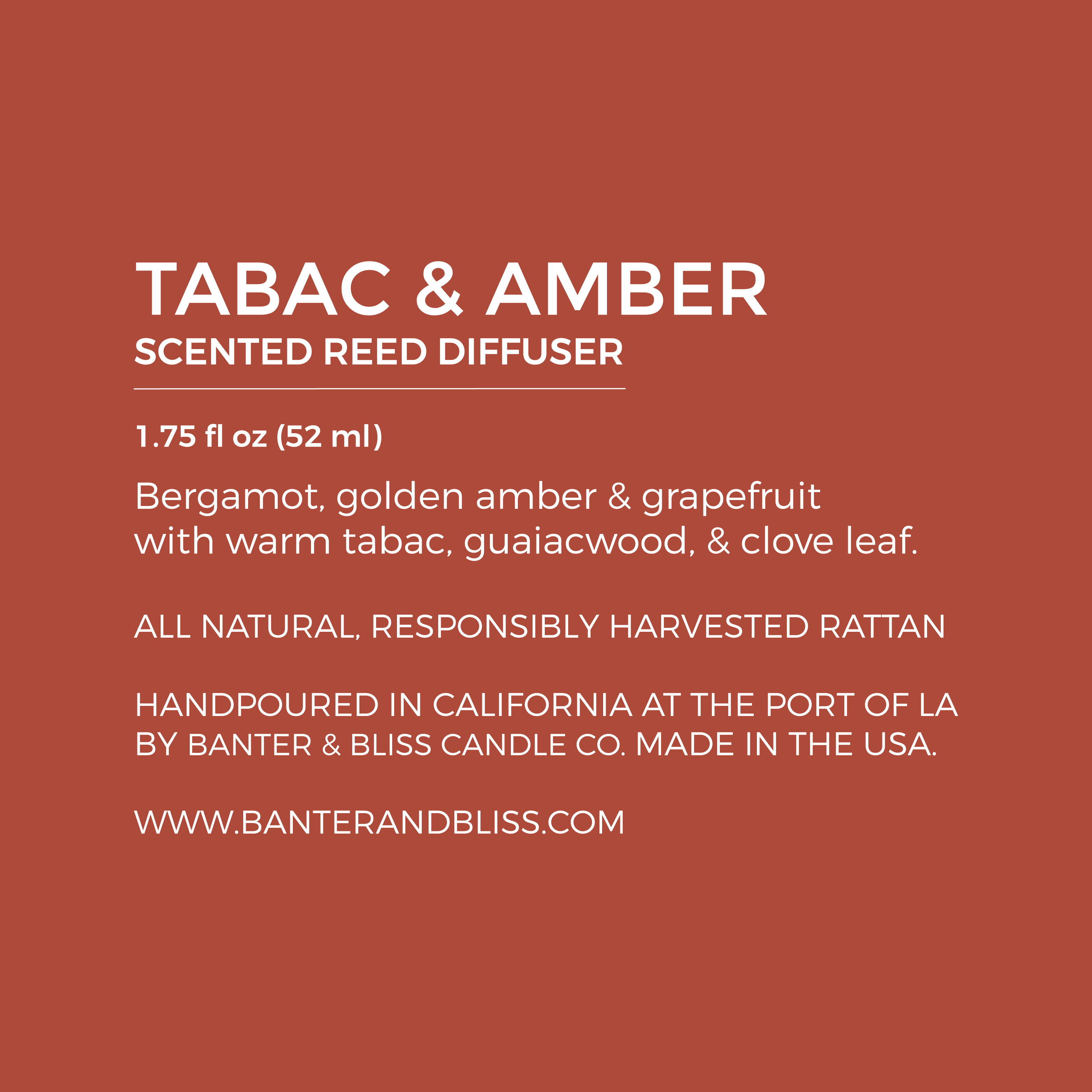 Tabac & Amber. Scented Reed Diffuser.