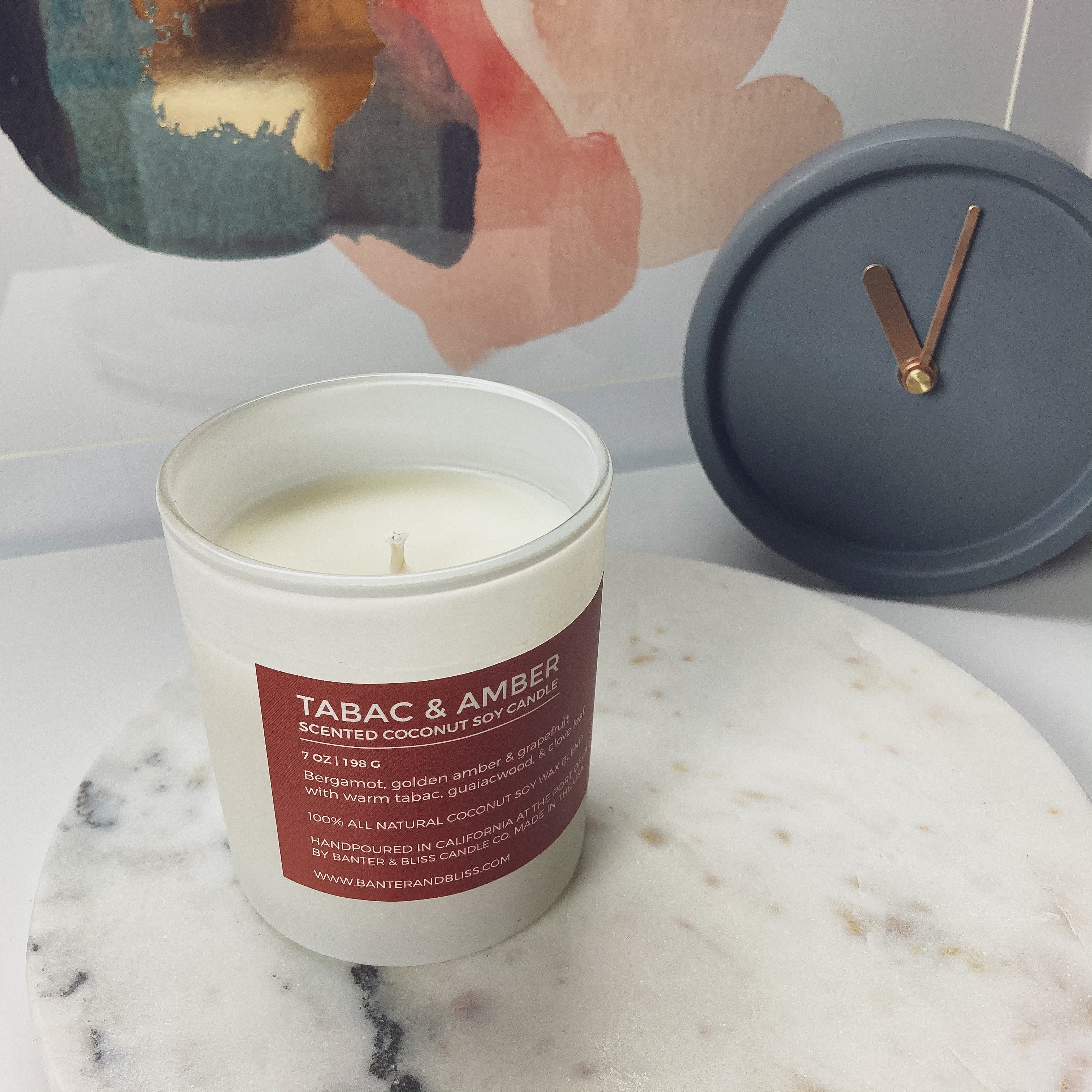 Tabac & Amber. 7 oz. Scented Coconut Soy Candle.