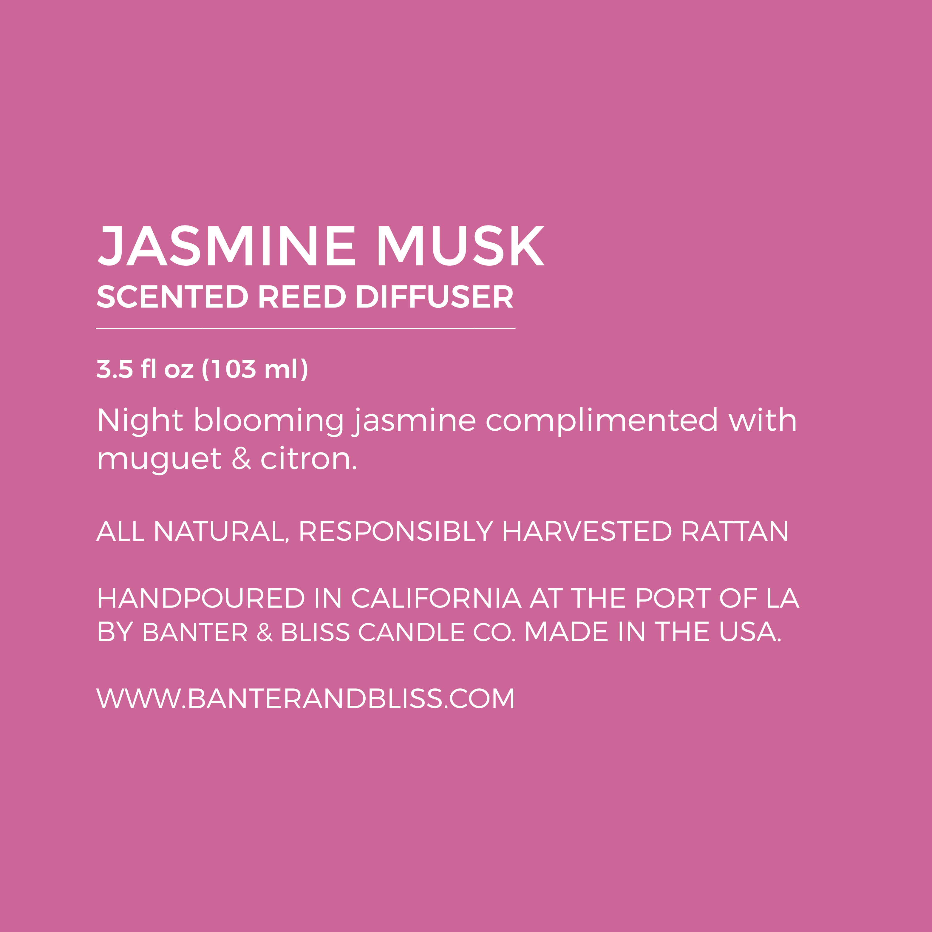 Jasmine Musk. Scented Reed Diffuser.
