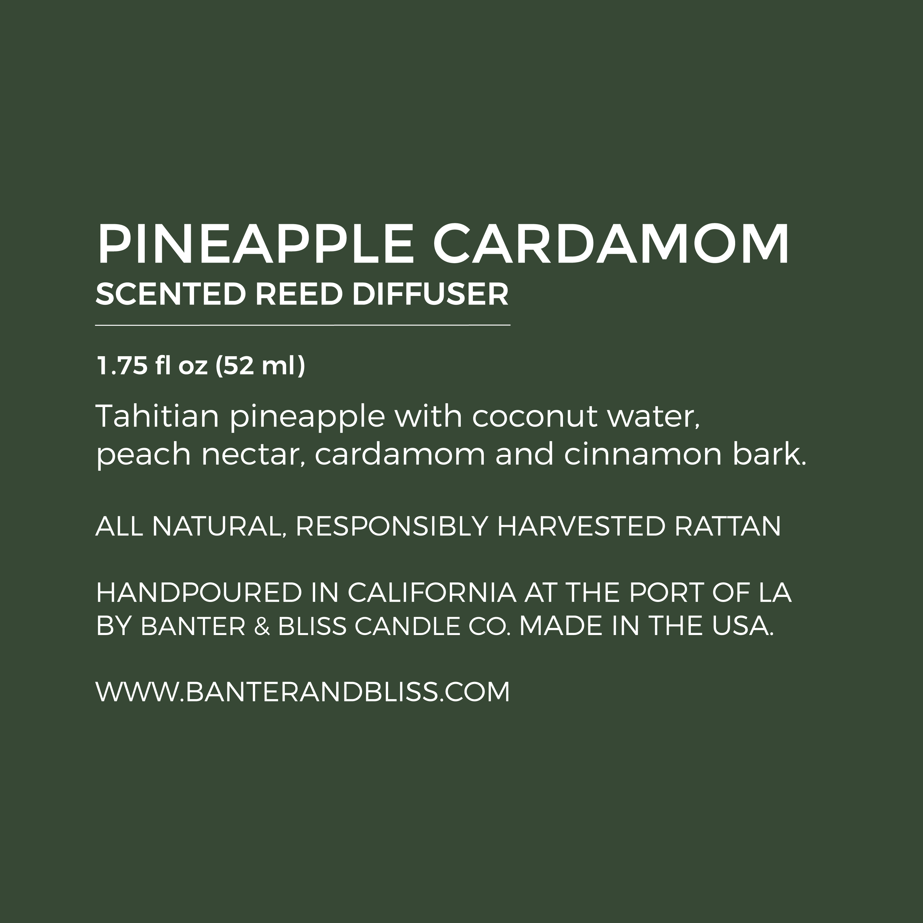 Pineapple Cardamom. Scented Reed Diffuser.